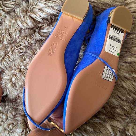 Aquazzura Blue Suede Christy Lace Up Flats - Picture 3 of 3